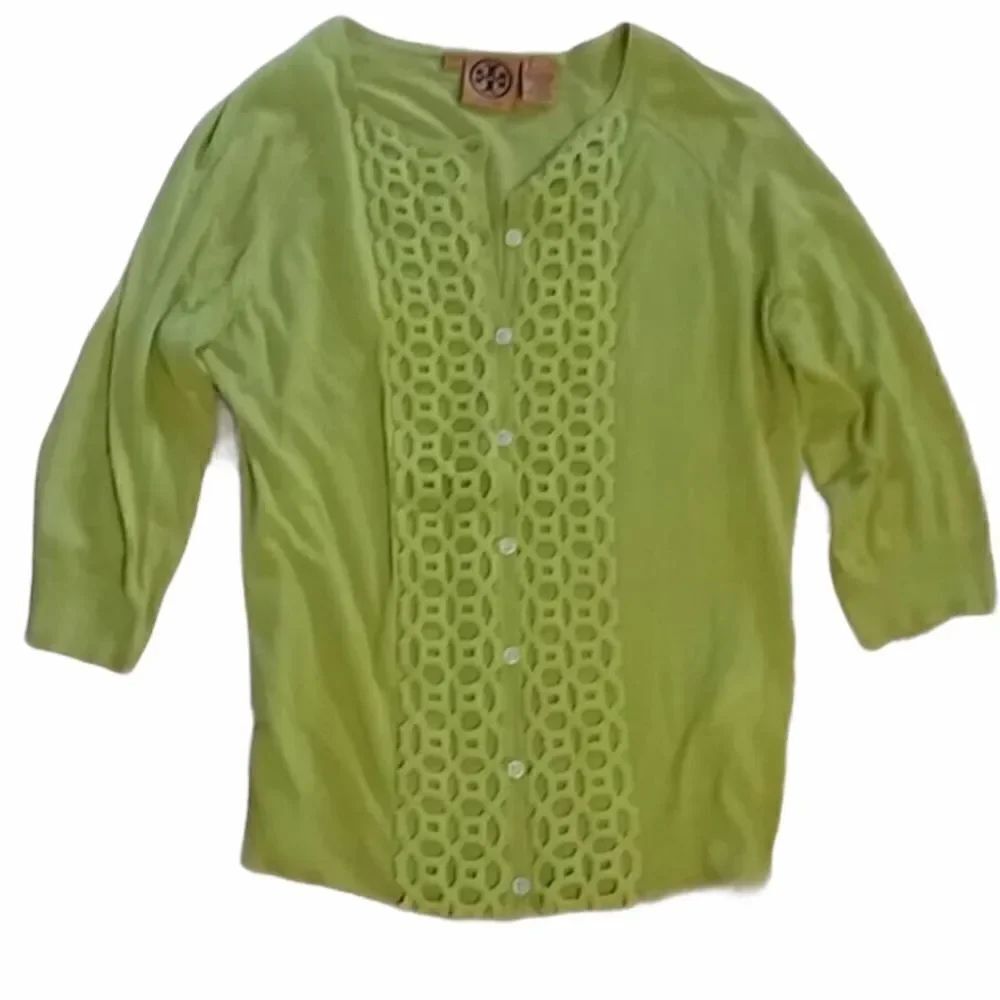 Tory Burch Silk Yellow Green Cardigan Sweater